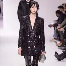 Новинка, Высококачественная Дизайнерская куртка, пальто, двубортная Весенняя женская куртка с длинными рукавами, Женская куртка с блестками, пальто X253