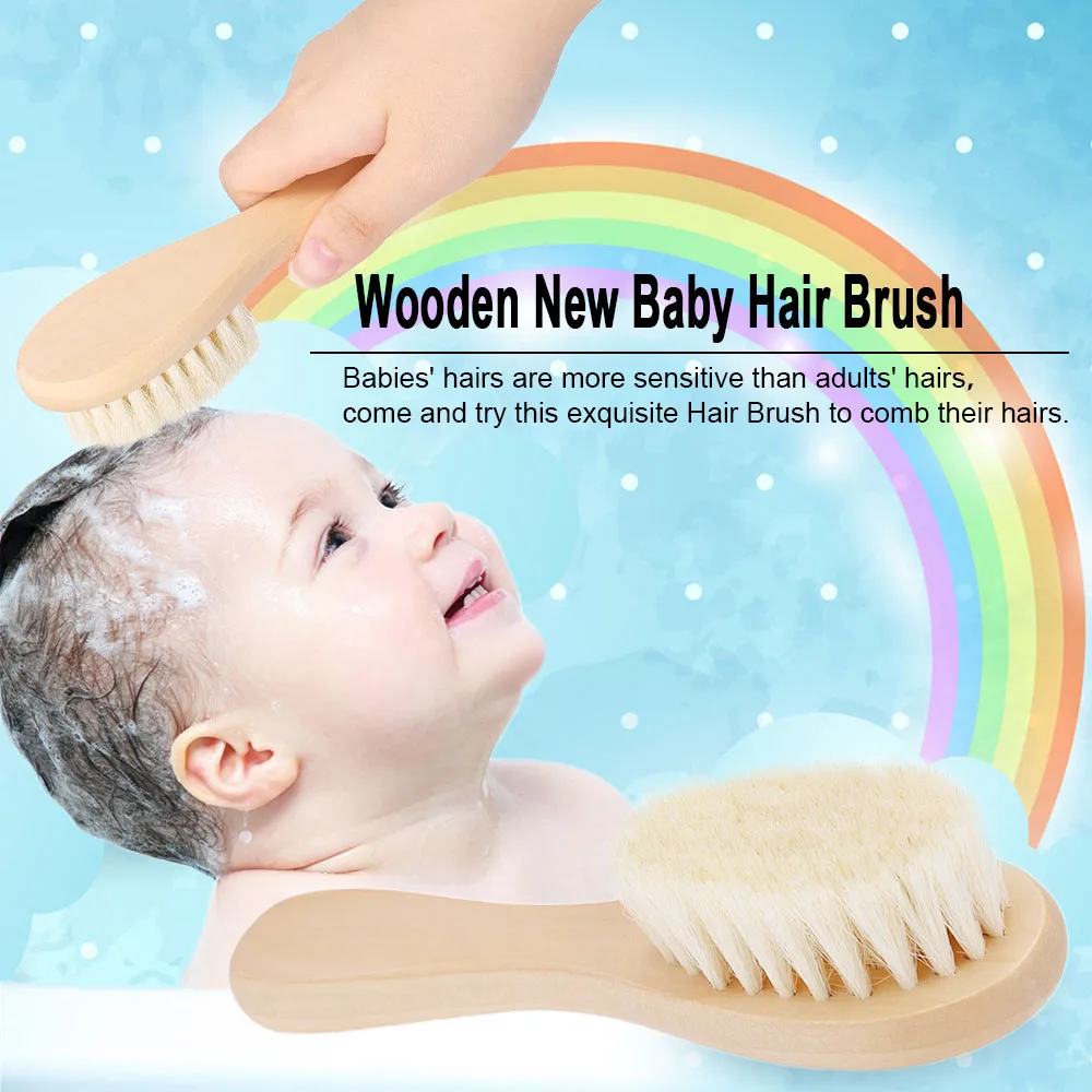 New Baby Hair Brush Comb Wooden Handle Newborn Baby Hairbrush Infant