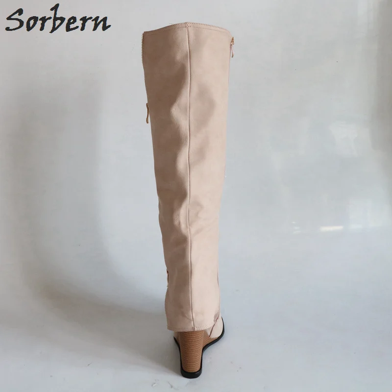 Rond Haute Genou custom Sorbern Talons Color À Couleur Designer Chaussures Chaussons Personnalisée Bout Wedge Femmes Hauts Khaki Hiver Bottes An11zp
