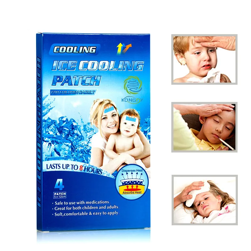 KONGDY, 24 штуки = 6 синих коробок, охлаждающие гелевые Пластыри для снижения температуры, головной боли, стресса, рельефные подушки для детской температуры, взрослых, Горячие Вспышки