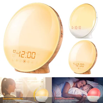 

LED Light Alarm Clock Sunrise Simulation Sleep Aid with FM Radio Snooze Clock for Bedroom Svegliare la luce Radiosveglia BDF99