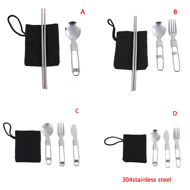 Al aire libre equipo de Camping plegable cubiertos EDC utensilios de cocina de acero inoxidable plegable cuchillo tenedor cuchara vajilla para utensilios de Picnic