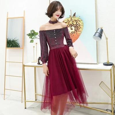 Свадебное платье для гостей халат Soiree Longue Femme с открытыми плечами Puff бальное платье с рукавами Birdesmaid платья Элегантные Длинные Выпускные TS793 - Цвет: 1