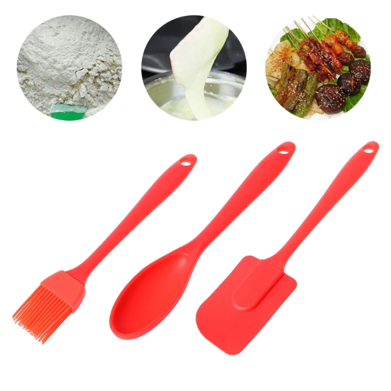 

3PCS Silicone Spatula Spoon Brush Set Cooking Utensil Tool Kit