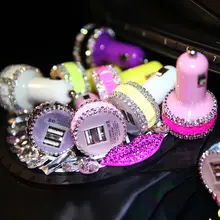 Newest diamond bling car charger for cell phone smart phone tablet Handmade Rhinestone double usb car charger car styling DIY