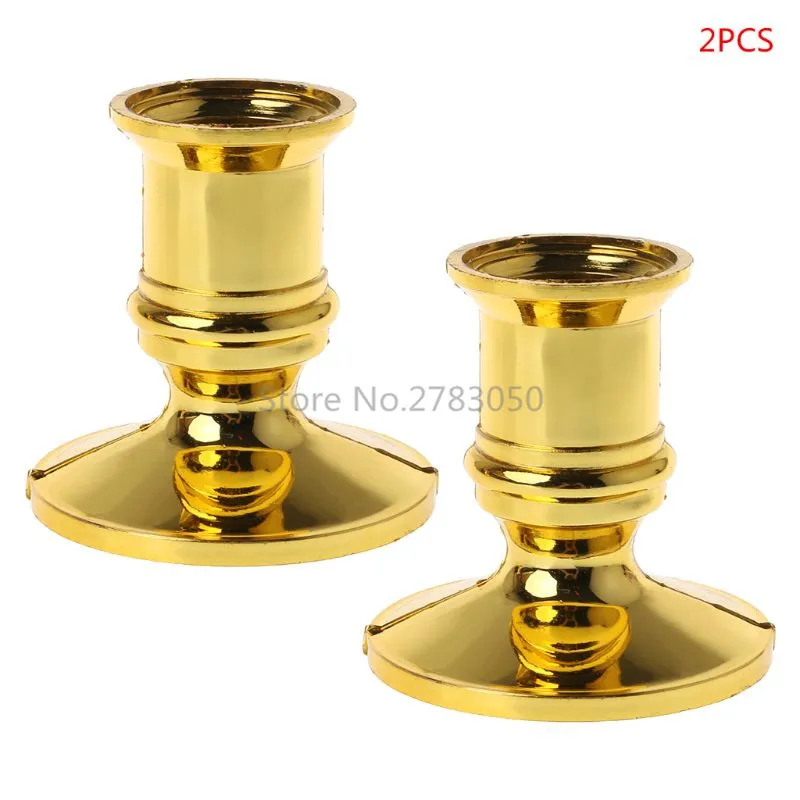 

2pcs Plastic Gold Plated Candle Base Holder Pillar Candlestick Stand For Electronic Candles Tapers Christmas Party Home Decor