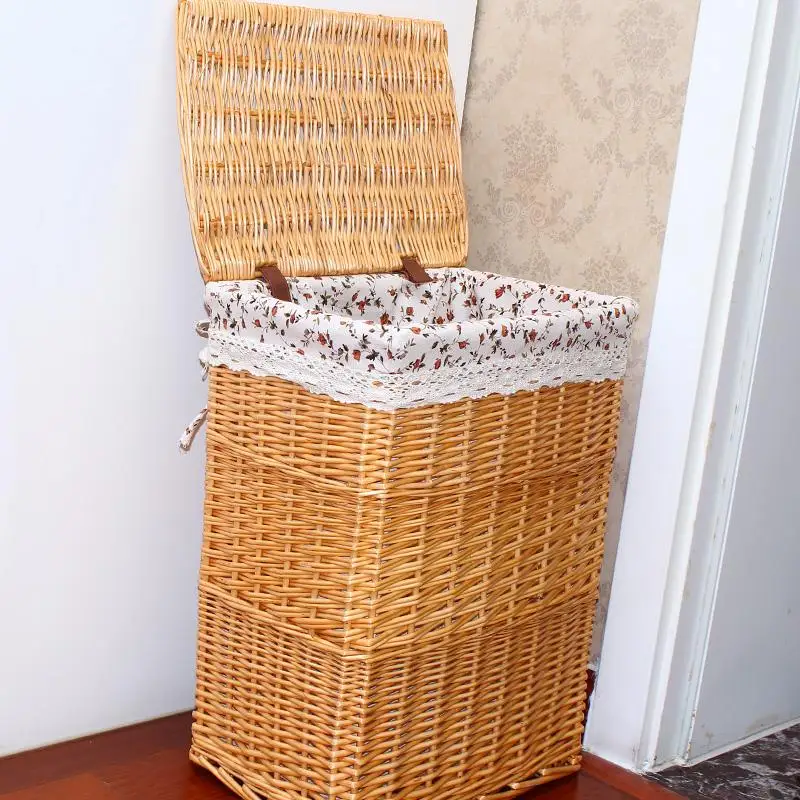 

Woven Wicker Baskets Laundry Hamper Sorter Storage Basket with Lid Cover Small Large laundry basket for clothes panier baby kid