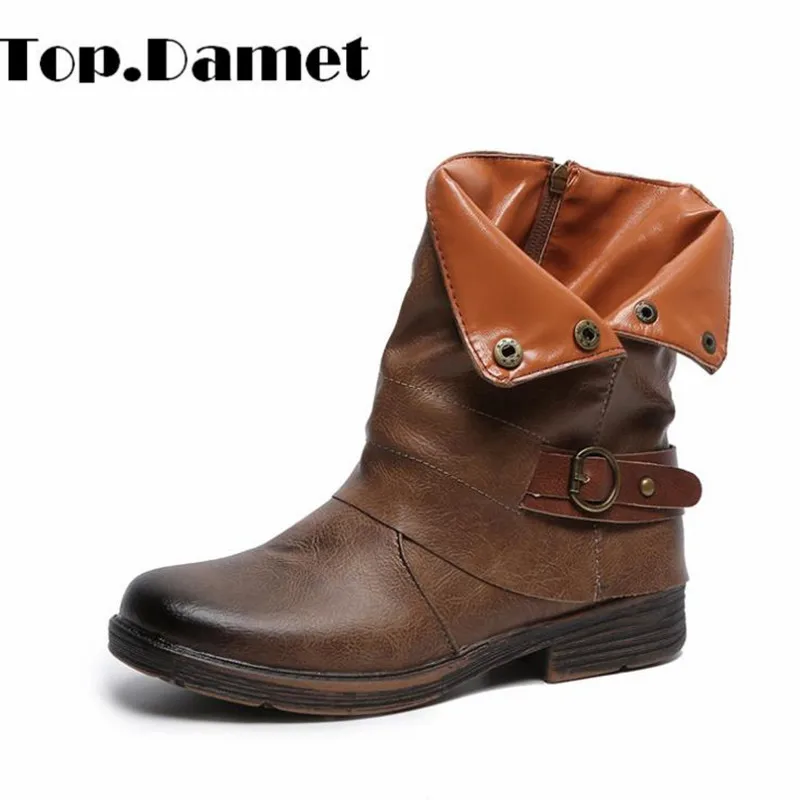 

Top.Damet Ankle Boots Women Autumn Winter Low Heel Round Toe Short Boots Plus Size Fashion Casual Zipper Motorcycle Boots Girls