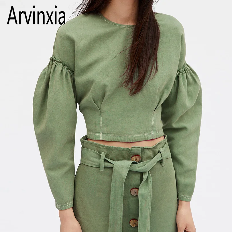 Arvinxia ZA элегантная однотонная женская блузка с длинными рукавами сексуальная