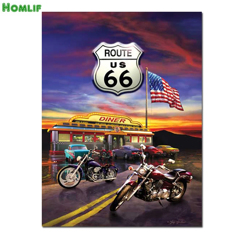 

Diamond Embroidery 5D DIY Diamond Painting 66 road motorcycles Diamond Painting round Rhinestone Cross Stitch Decoration