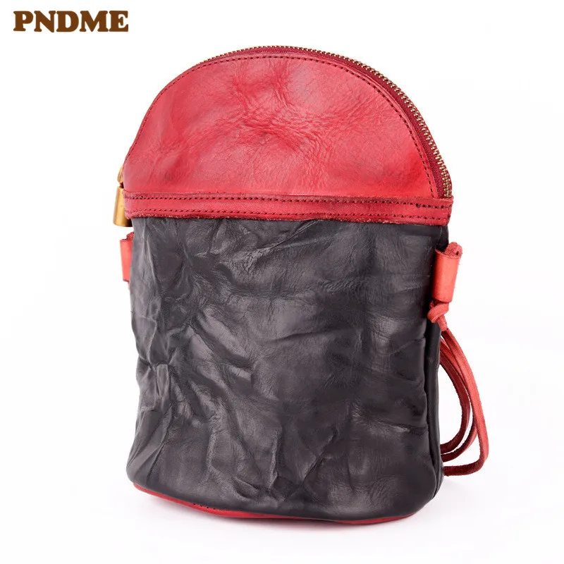 

PNDME retro two-color designer soft genuine leather ladies small shoulder bag cowhide simple daily fashion women's crossbody bag