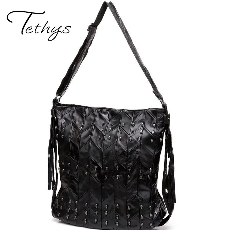 

2017 New Women Genuine Leather Handbag Sheepskin Women Shoulder Bag Geometric Bag Beading Handbags Ladies Tote