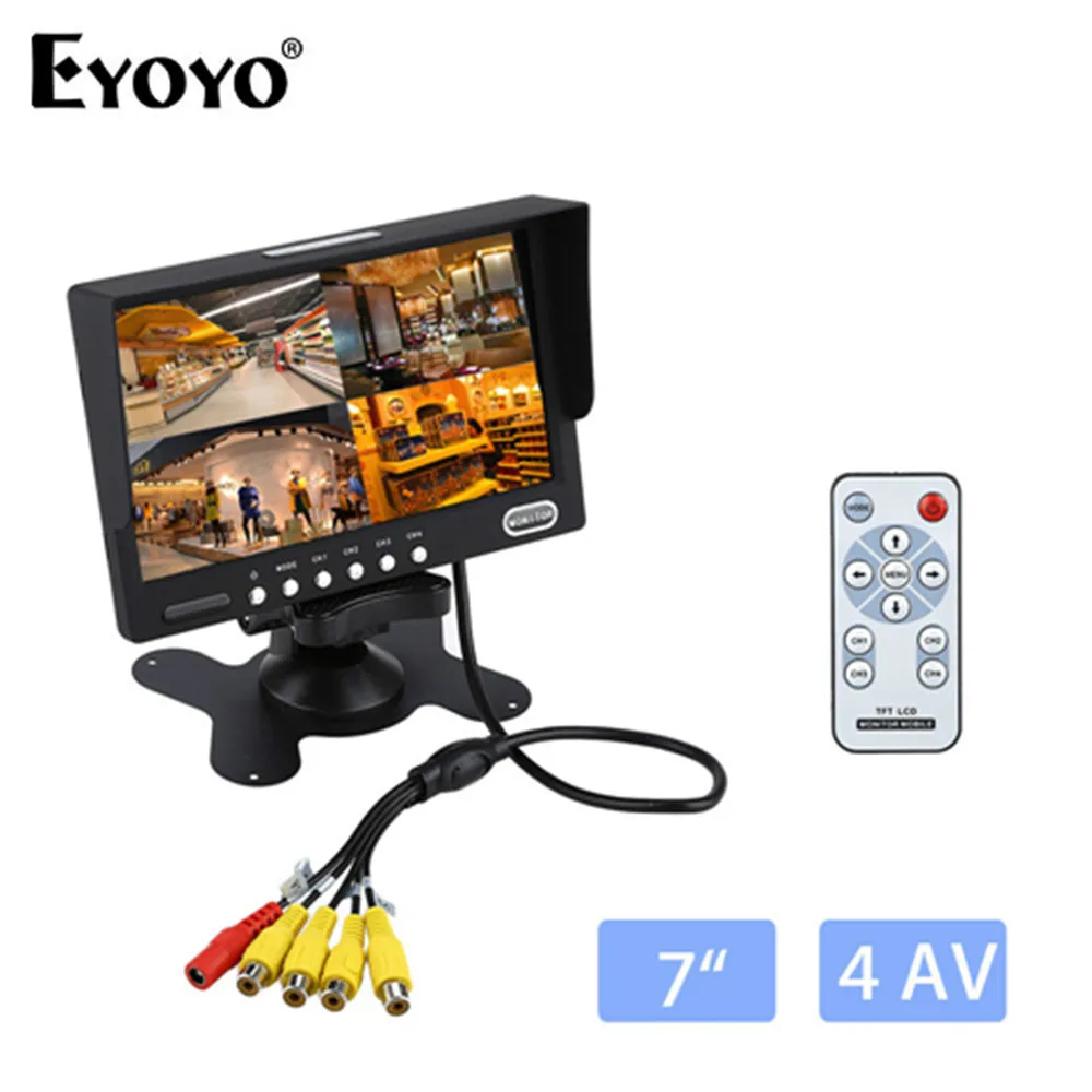 

Eyoyo KJ-708 Mini 7'' TFT LCD Color 500:1 Bright Car Rear View 800x480 4 Split Monitor 4 Video Inputs For Car Backup Camera