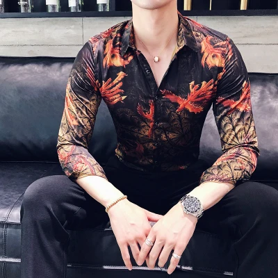 Облегающие мужские модные рубашки с цветочным принтом, Chemise Homme, рубашки с длинными рукавами, большие размеры 3XL, повседневная мужская одежда Mauchley