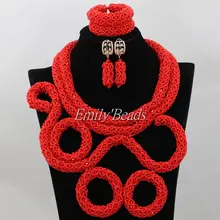 Красный нигерийский Свадебный Африканский бисер ювелирный набор массивный костюм женские свадебные ожерелья набор хрустальные бусины AIJ541