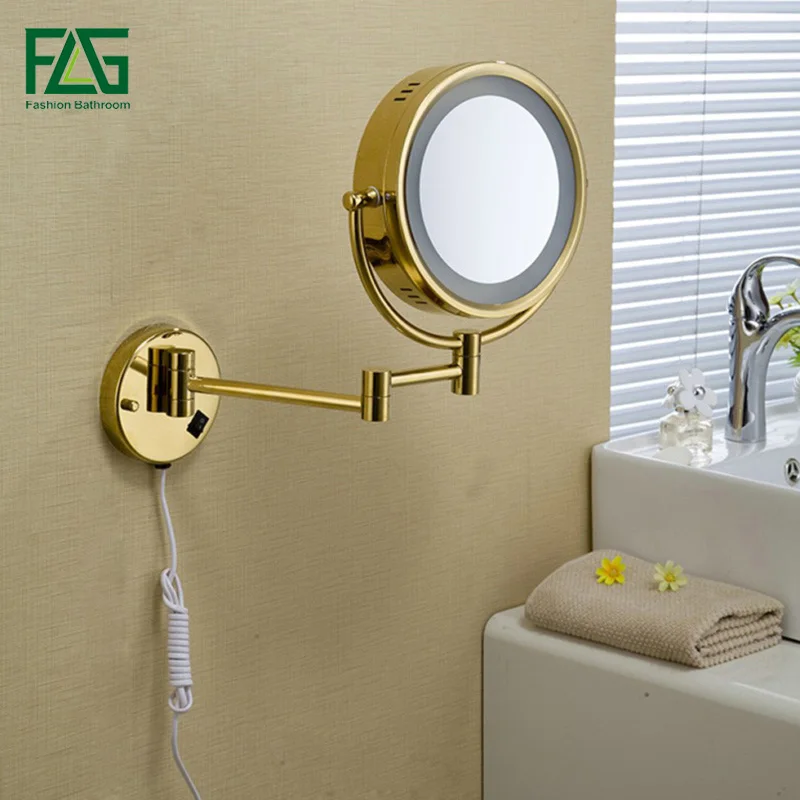 Golden Brass LED Light Makeup Mirrors 8.5" Round Dual Sides 3X /1X