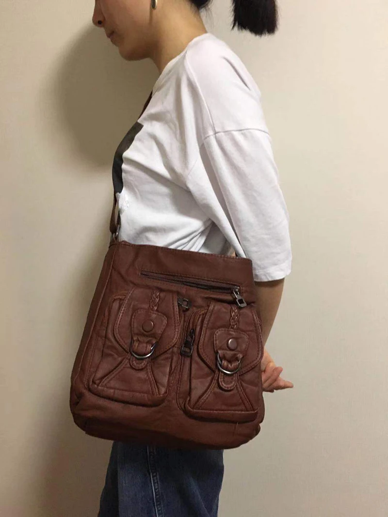 Annmouler винтажная женская кожаная сумка из искусственной кожи, сумка через плечо, дизайнерская мягкая сумка-мессенджер, 7 цветов, сумка на плечо, кошелек