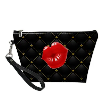 

THIKIN Funny Facial Expressions Pattern Makeup Bag Red Lip Print 3D Design for Ladies Makeup Pouch Toiletry Organizer Handbags