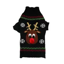 

Hot Sales Pet Dog Winter Clothes Christmas Sweater Black Knitted Hoodies Dog Cats Warm Jacket Coat Elk Snow Printed