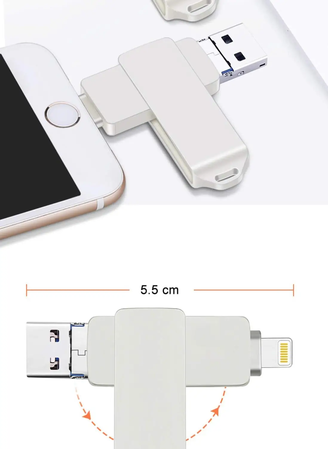 USB 3,0 флэш-накопители для iPhone 3 в 1 OTG Флешка 128 Гб внешний Micro USB хранилище данных ручка-накопитель для iPad, iOS, Android, ПК