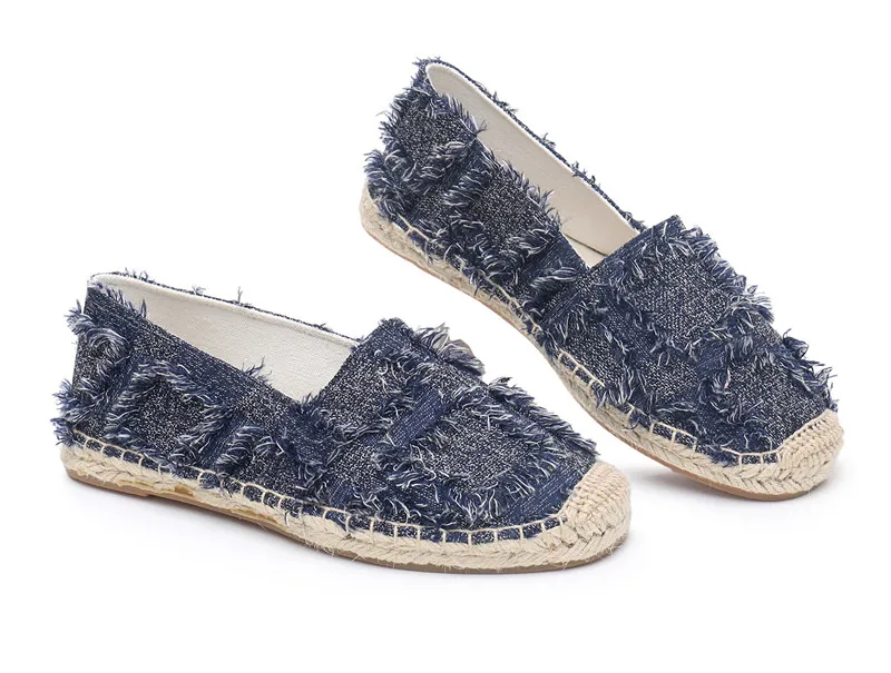 Retro Ladies Womens Casual Espadrilles Shoes for Female Straw Flat Canvas Fisherman's Hemp Rope Bottom Women's Shoes White Black (6)