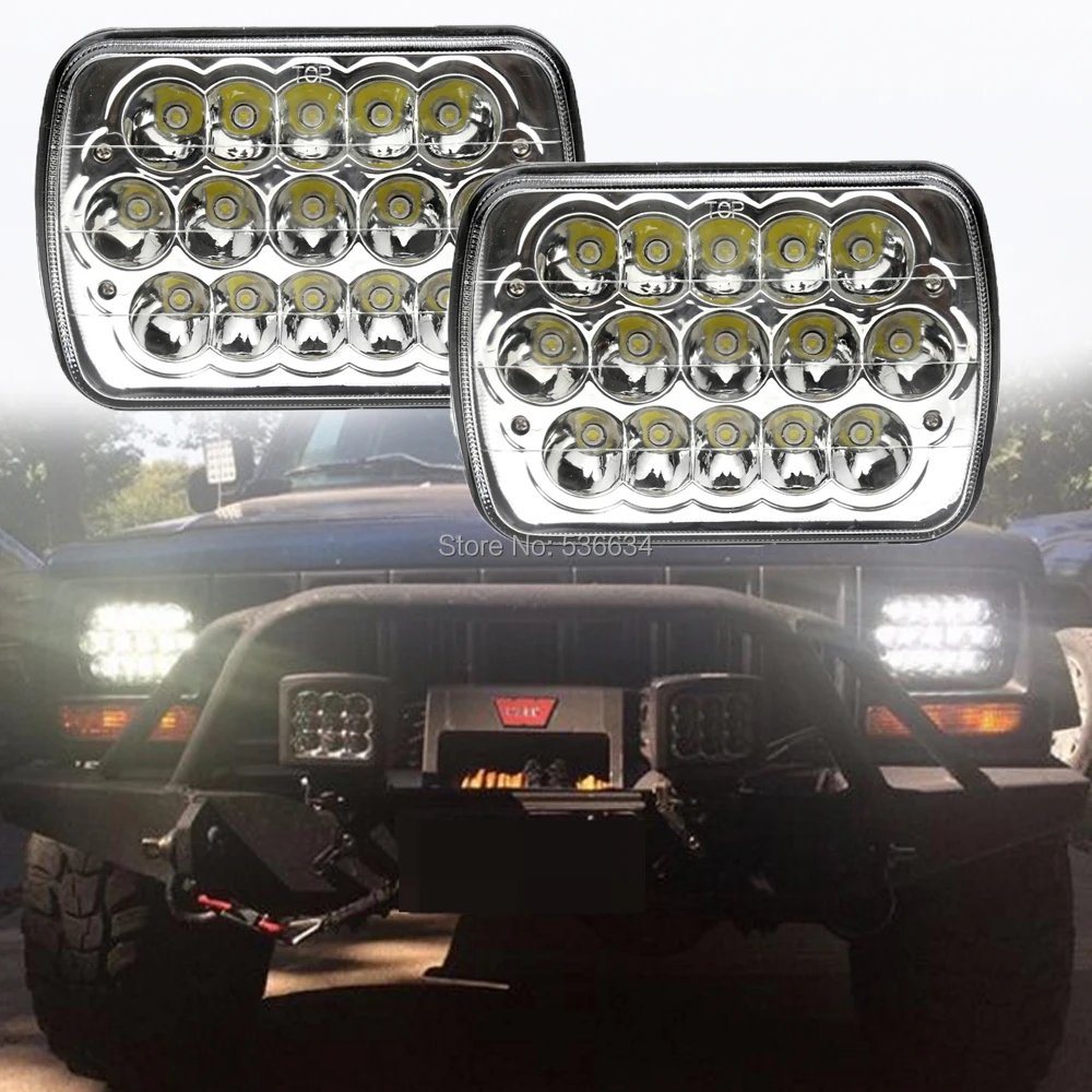 

1Pair 7 Inch Chrome Square LED Headlights Hi/Low Beam for Jeep Wrangler YJ ,Jeep Cherokee XJ