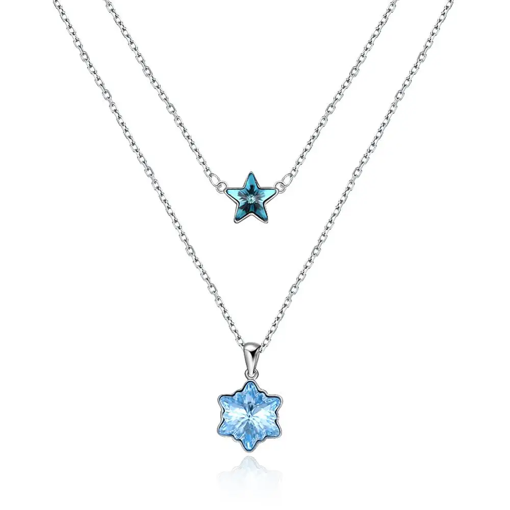 Summer Beach Cool Double Layer Stars Pendant Necklaces Pure Ocean Blue Crystal From Swarovski Elements Women's Necklace Jewelry |
