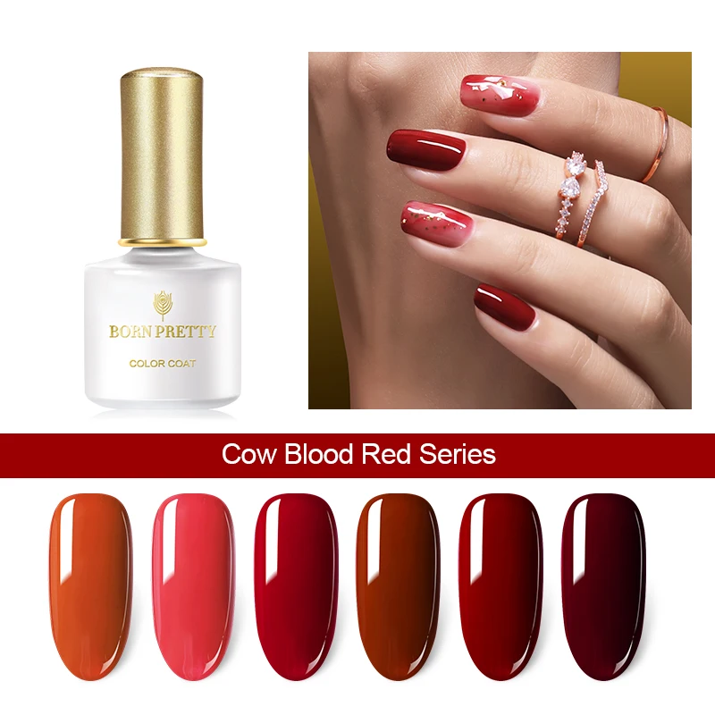 

BORN PRETTY 6ml Cow Blood Red Soak Off UV Gel Polish Pure Nail Color Nail Gel Varnish Shimmer Nail Art Gel Polish Manicure DIY