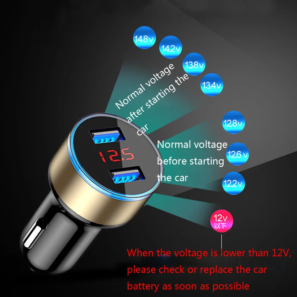

Car Charger 5V 3.1A With LED Display Universal Dual Usb Phone Car-Charger for Samsung For iPhone 12-24V Cigarette Socket Lighter