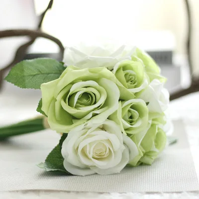 1 букет, 5 головок, винтажный Искусственный Пион, Шелковый цветок, свадебные, для домашнего декора, вечерние, Декоративные искусственные розы, свадебные украшения - Цвет: White green