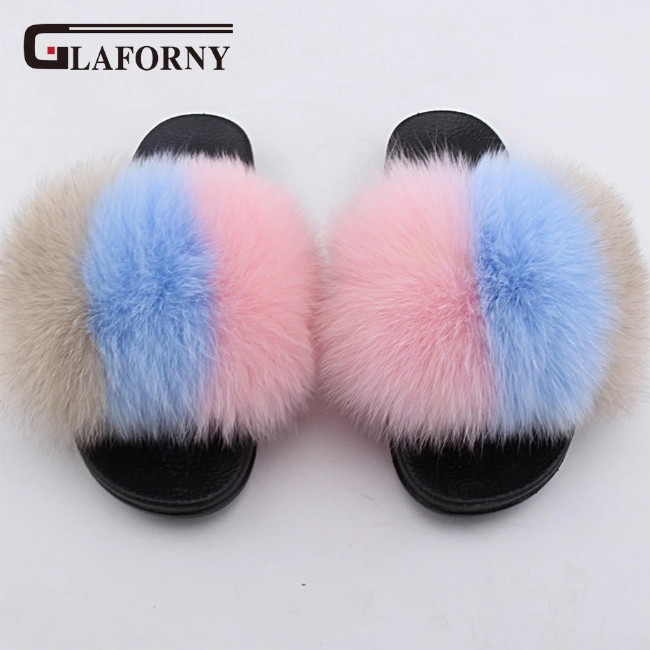 multi coloured fur sliders