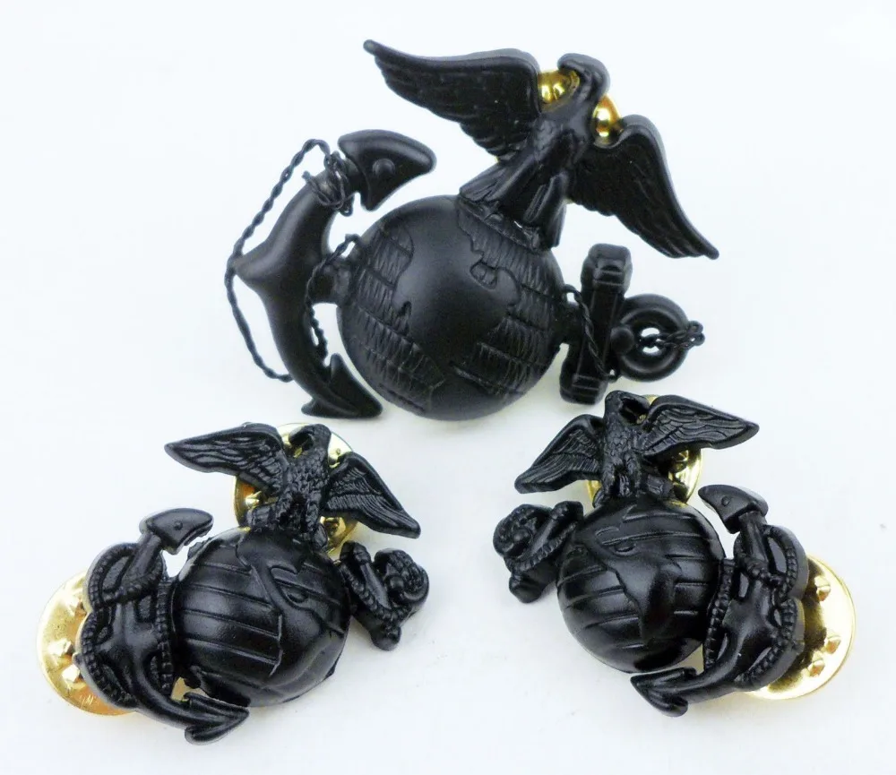METAL BLACK USMC UNIFORMS INSIGNIA CAP BADGE US MARINE CORPS HAT LAPEL BADGE PIN