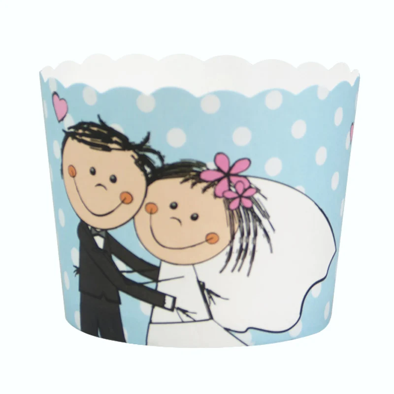 

50pcs Bride groom butterfly Sweet time Wedding Design food grade paper Cupcake Cup Baking Mold Candy Cups Muffin Case Wrapper