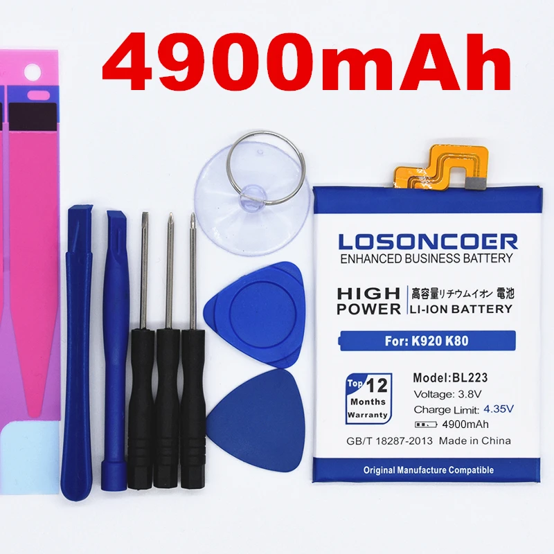 

100% Original LOSONCOER 4900mAh BL223 Battery for Lenovo Vibe Z2 Pro K920 K80 K80M K7 High Capacity Battery