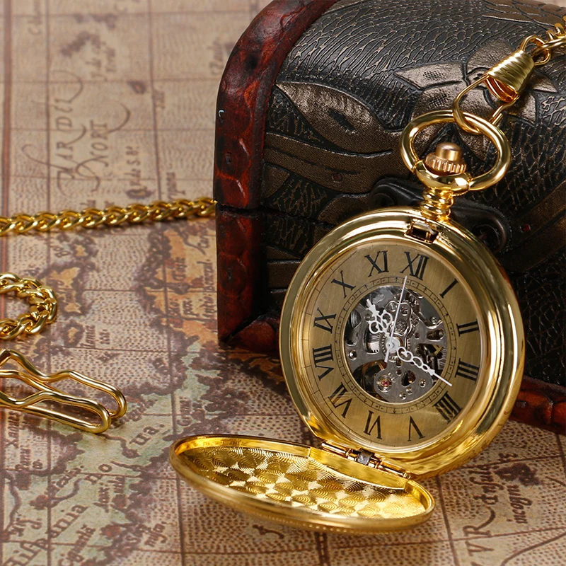 

Luxury Golden Pendant Vintage Mens Womens Automatic Mechanical Pocket Watch Antique Stye Shield Steampunk Fob Chain Xmas Gift