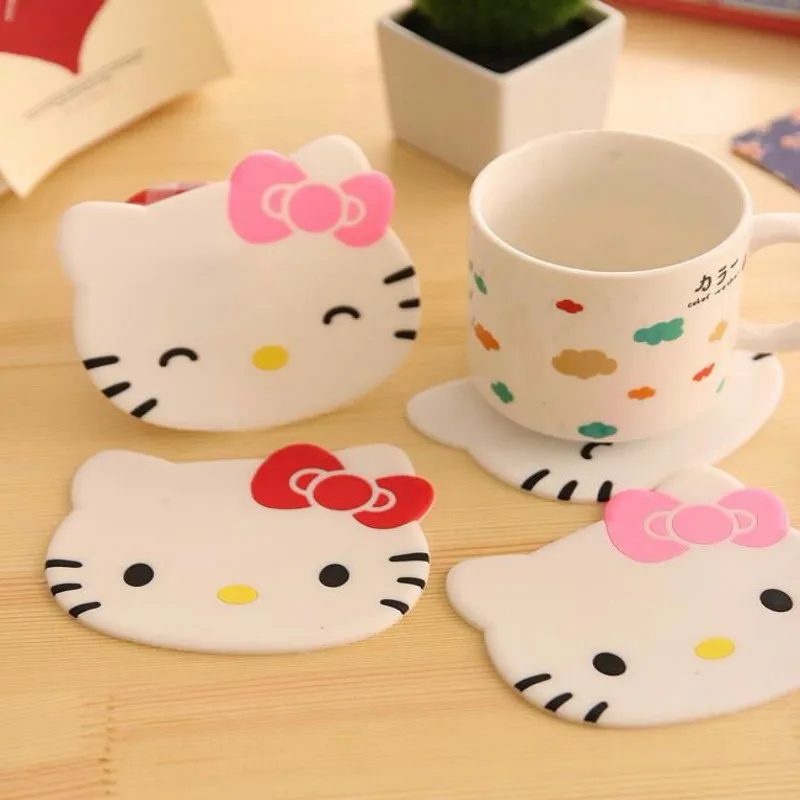 

1Pcs Hello kitty silicone Anti Slip Kawaii Cup Mat Dish Bowl Placemat Coaster Base Home Kitchen Decoration Accessories