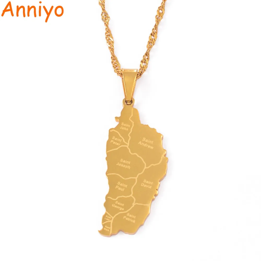

Anniyo Dominica Map & City Name Pendant Chain Necklaces for Women Girls Dominica Maps Stainless Steel Jewelry Gifts #075121