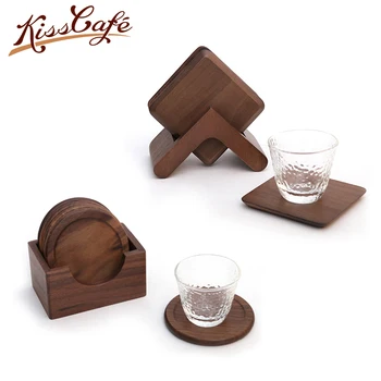 

6pc/set Black Walnu Wooden Coffee Pat with Frame 9x9x0.8cm Qquare Circular Tea Cafe Wares Water Cup Sweet Dessert Insulation Mat