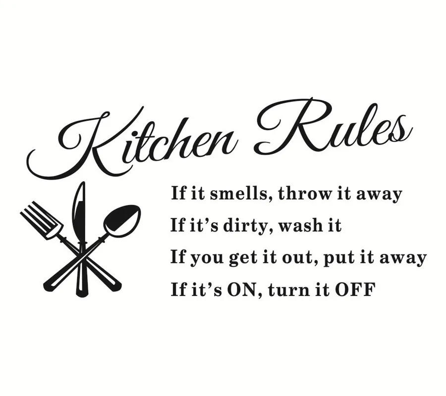 

57cm wide * 33cm High Kichen DIY Removable Wall Stickers Kitchen Rules Decal Tableware Pattern Design Home Decoration