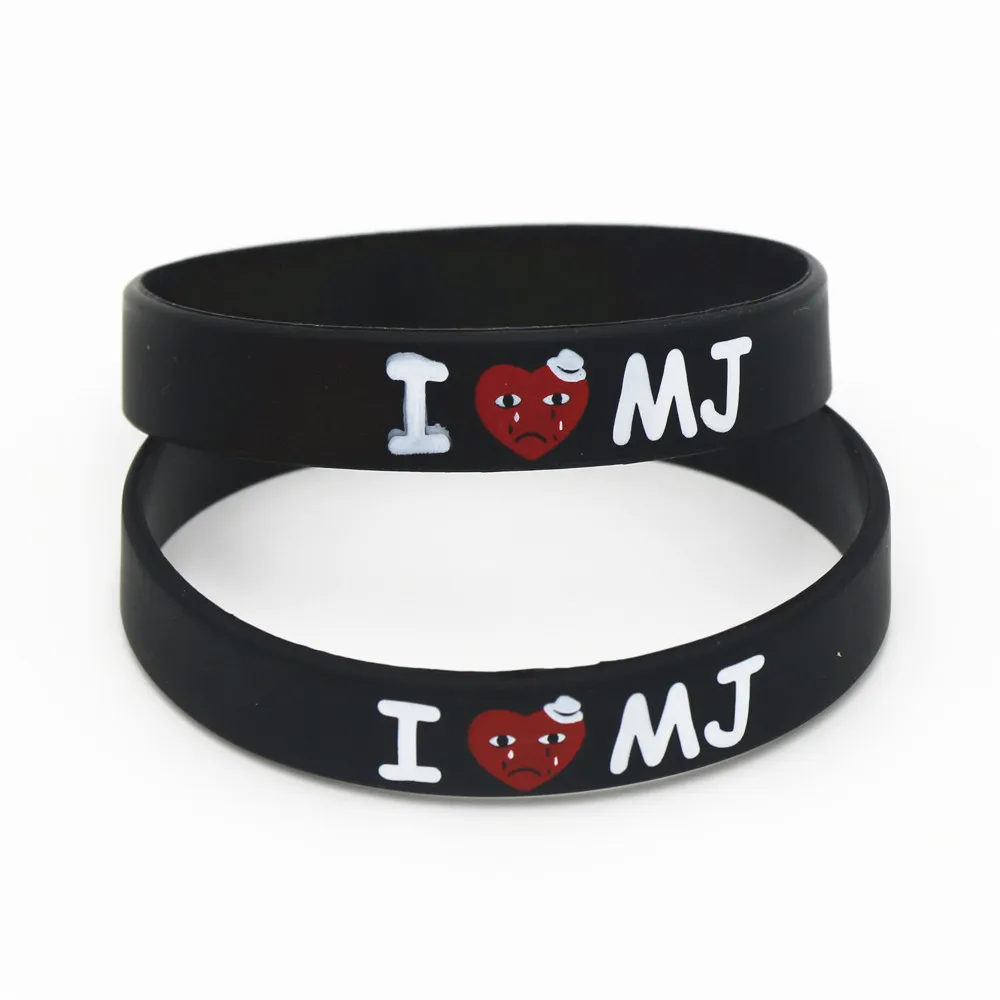 1PC New Black I Love MJ Michael Jackson Silicone Wristband Printed Black Bracelets&Bangles for Music lovers Gifts Jewelry SH154