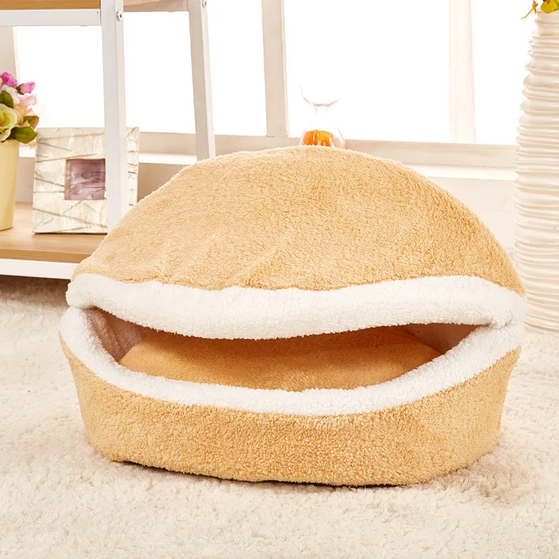 

Removable Design Burger Shape Pet Bed Shu Velveteen Pet Kennel Bed with Mat for Puppy Dogs Cats M L Size Available