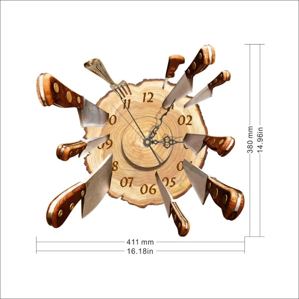 Настенные часы 3D комната переводной рисунок, настенные наклейки немой беззвучные часы Домашние стены удаляемая настенная надпись для декора офисных стен кухонный нож