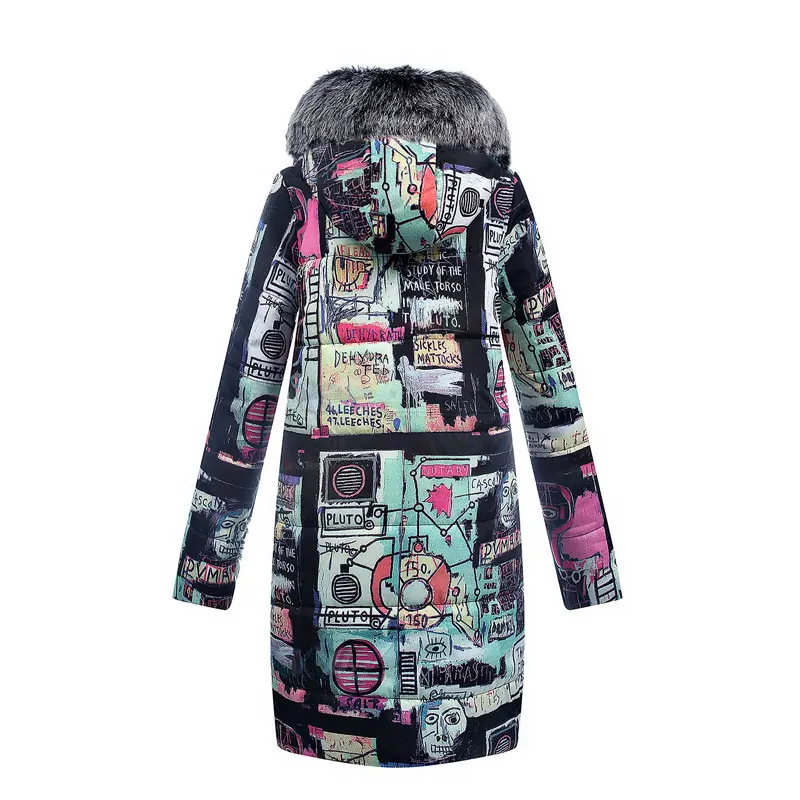 2018 new letter designer women print black coat long sleeve slim hooded Parkas coat with fur collar Coats