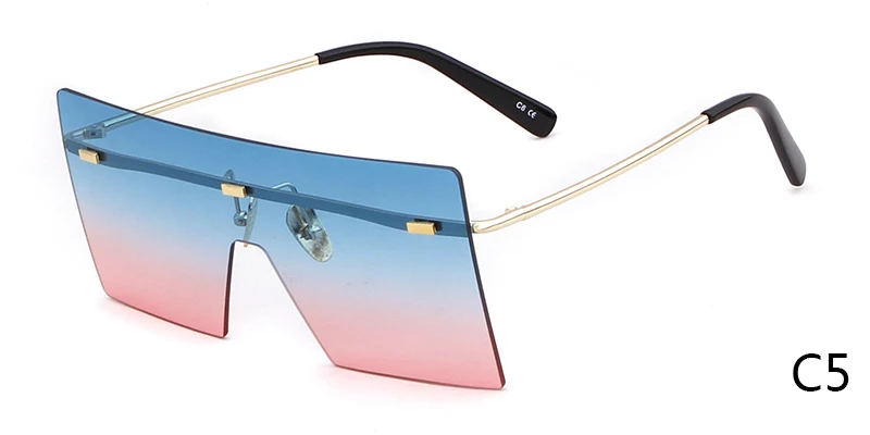 WHO CUTIE, негабаритные безрамные солнцезащитные очки для женщин, фирменный дизайн, Ретро стиль, квадратная оправа, цельные солнцезащитные очки, оттенки OM458 - Цвет линз: C5