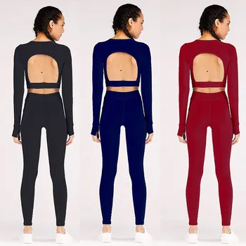 

2019 Women Set Chic Solid Shirts Workout Skinny Suit Sporting Long Sleeve Fitness Set Active Wear