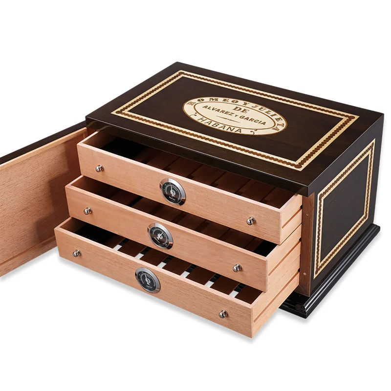 CIGARLOONG Cigar Box Large Capacity Three Layers Moisturizing