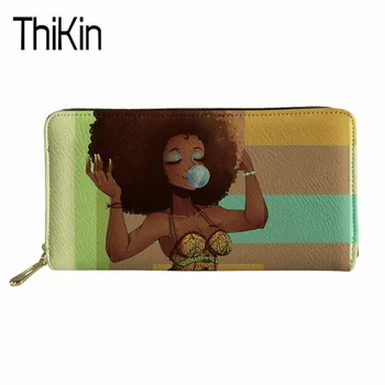 

Thikin Women's Wallets for Credit Card African Girls Printing Long PU Leather Purse Females Fashion Clutch Phone Cash Holders