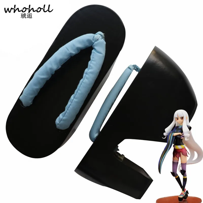 

WHOHOLL Cosplay Geta Cartoon Katanagatari Riyunna Cos Japanese Clog 10CM Thick Bottom and High Black Sky Blue Cosplay Shoes