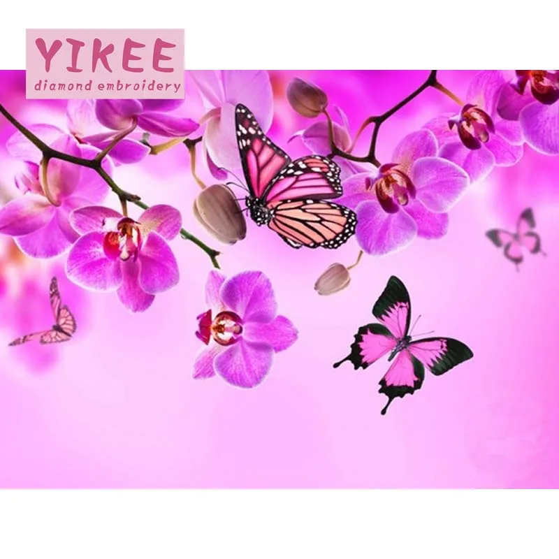 

YIKEE Diamond Painting Butterfly Flowers Full Square/Round Drill Diamond Embroidery Picture Of Rhinestones Beadwork h203