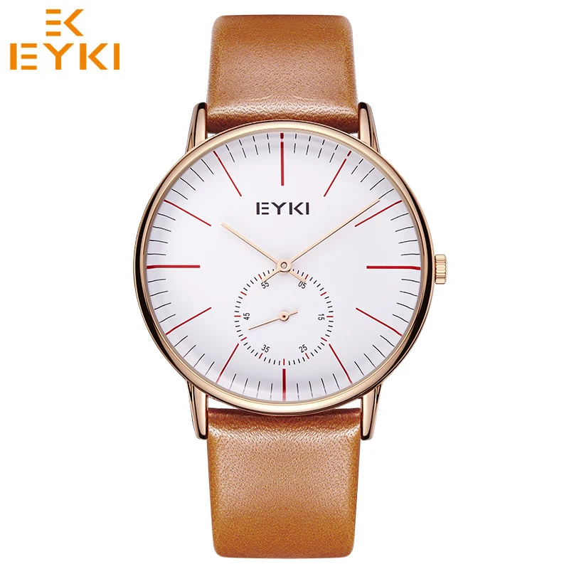 

EYKI Fashion Casual Watches For Men Women Lovers Analog Quartz Movement Leather Strap Dress Wristwatches Gift Paper Box 1/pcs